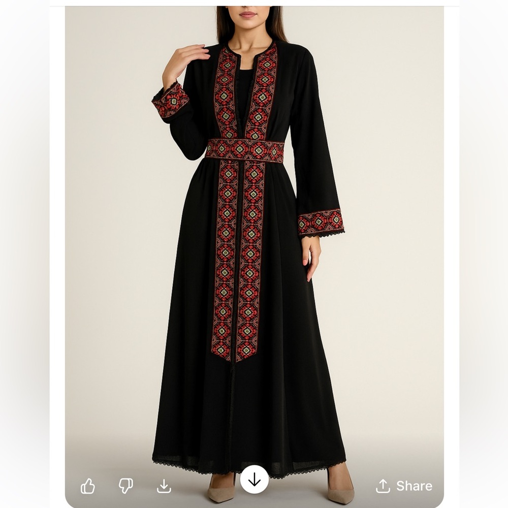 Chic Black Dress with Red Embroidery